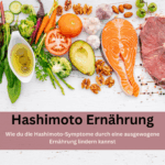 Man sieht gesunde Nahrung wie Lachs, Avocado, Knohblau, Fleisch